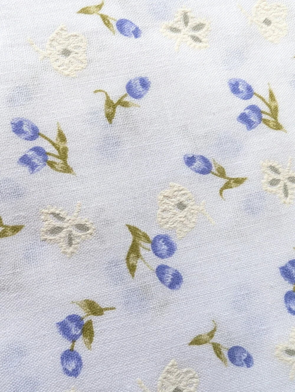 Blue Bell Textured Painted Floral Vintage Fabric Remnant 44